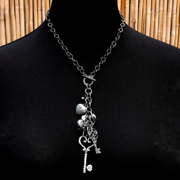 Fashion Jewelry Jewelry - Silver & Gunmetal Key Heart Charm Chain Necklace